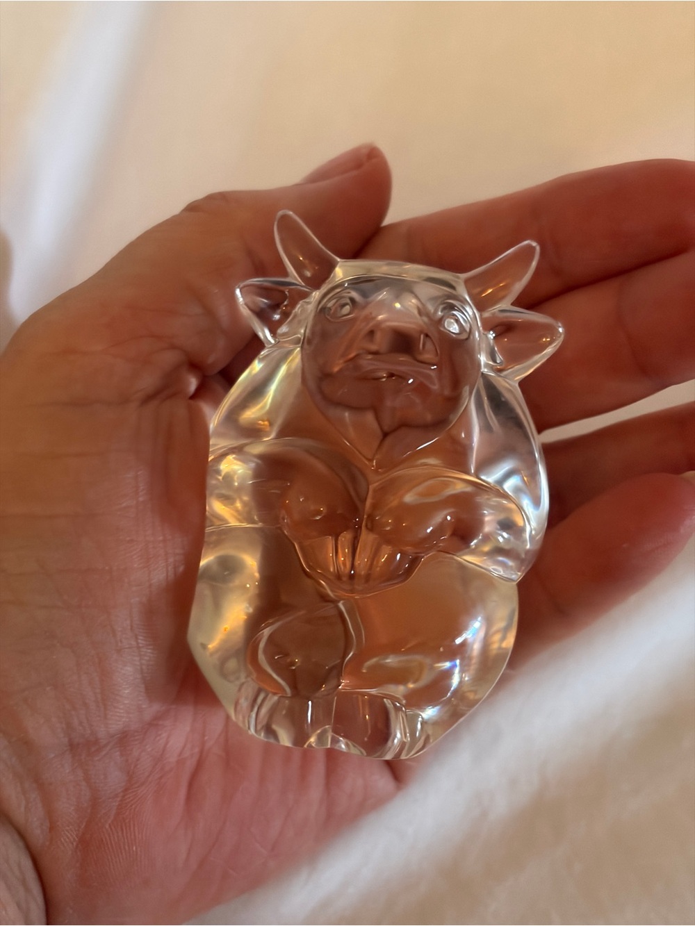 *VINTAGE* 1990 Steuben Crystal "Bull" Figural Hand Cooler ~ Lloyd Atkins Design